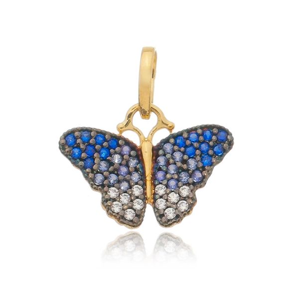 Pingente De Ouro 18k Borboleta Com Zircônia 1,2cm