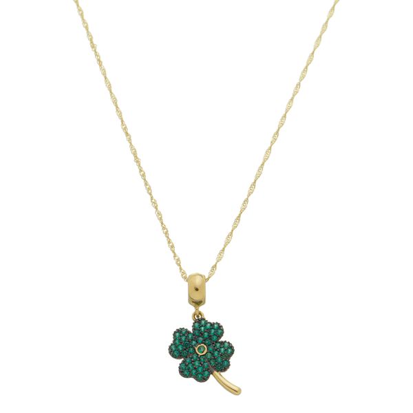 Berloque de Ouro 18k Trevo com Zircônia