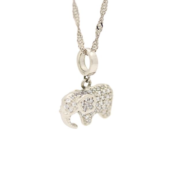 Berloque de Ouro Branco 18k Elefante com Zircônias 