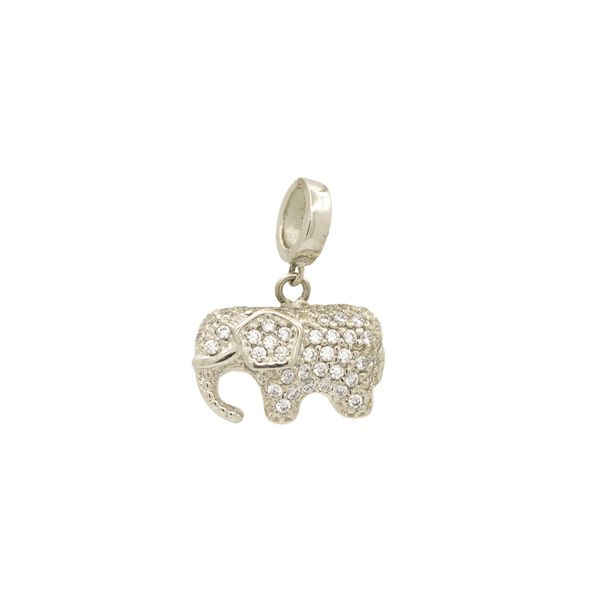 Berloque de Ouro Branco 18k Elefante com Zircônias 