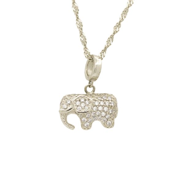 Berloque de Ouro Branco 18k Elefante com Zircônias 