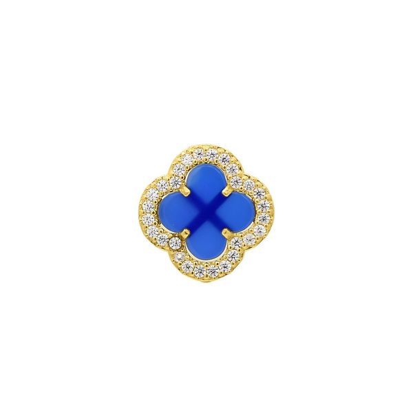 Pingente De Ouro 18k Trevo Azul Com Zircônias