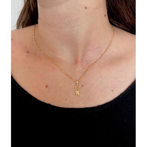 Pingente De Ouro 18k Menina Com Zircônias