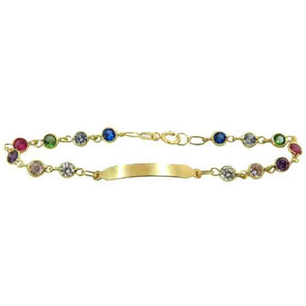 Pulseira De Ouro 18k Com 16cm Chapinha e Zircônias Coloridas De 3,2mm