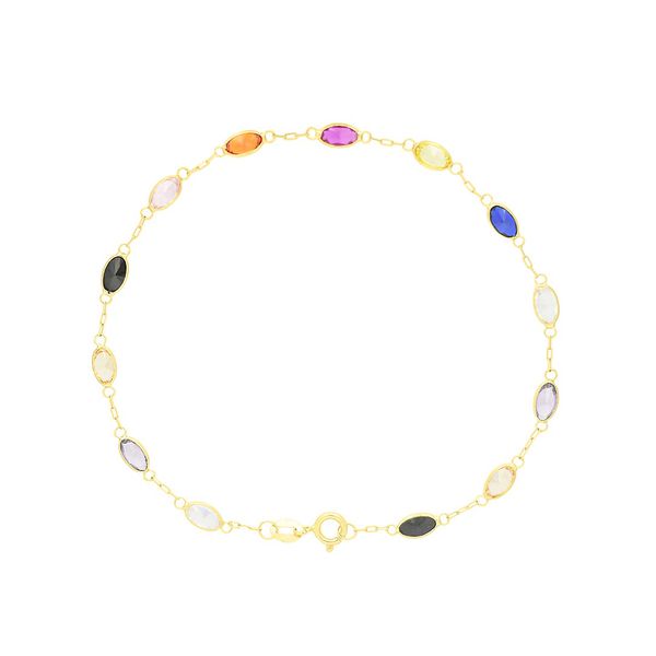 Pulseira De Ouro 18k Zircônias Ovais Com 18cm