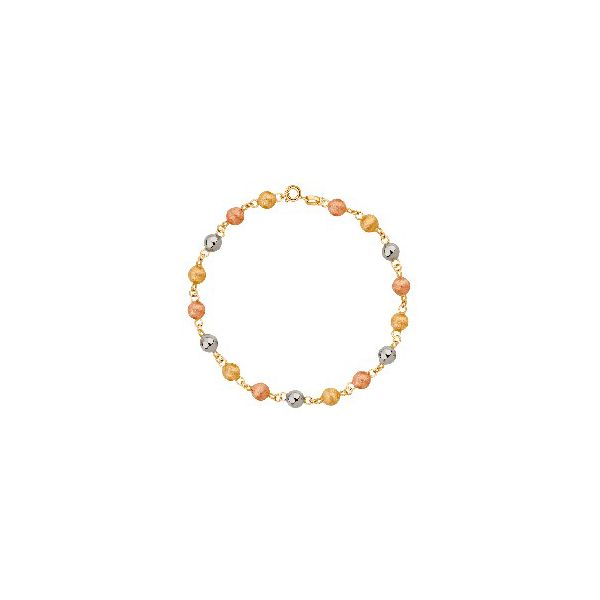 Pulseira De Ouro 18k Bolas Tricolor De 5mm Com 19cm