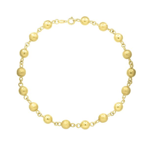 Pulseira De Ouro 18k Bolas Foscas e Polidas De 5mm Com 19cm
