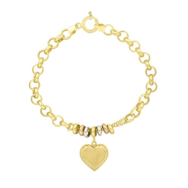 Pulseira De Ouro 18k Elo Português e Coração Com 19cm