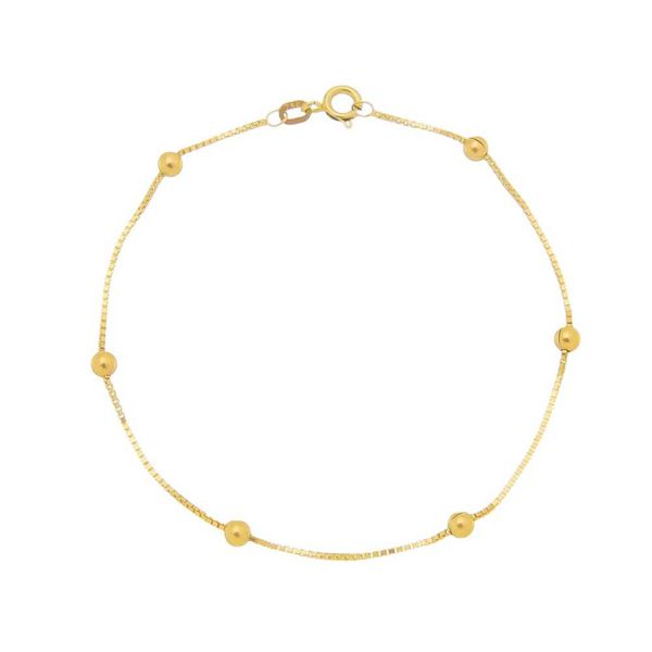 Pulseira De Ouro 18k Veneziana e Bolinhas De 3mm Com 19cm