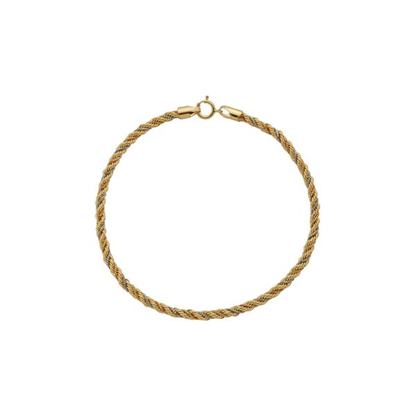 Pulseira De Ouro 18k Corda Tricolor De 3mm Com 17cm 