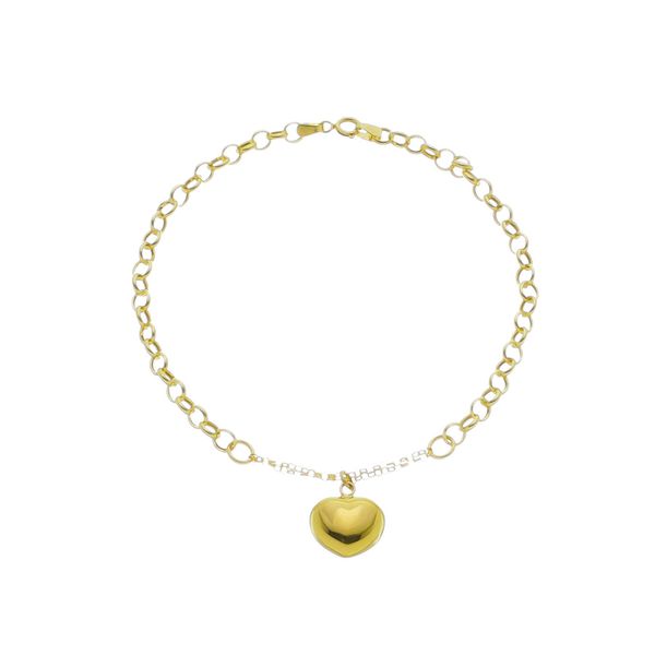 Pulseira De Ouro 18k Elo português Coração De 2mm Com 18cm