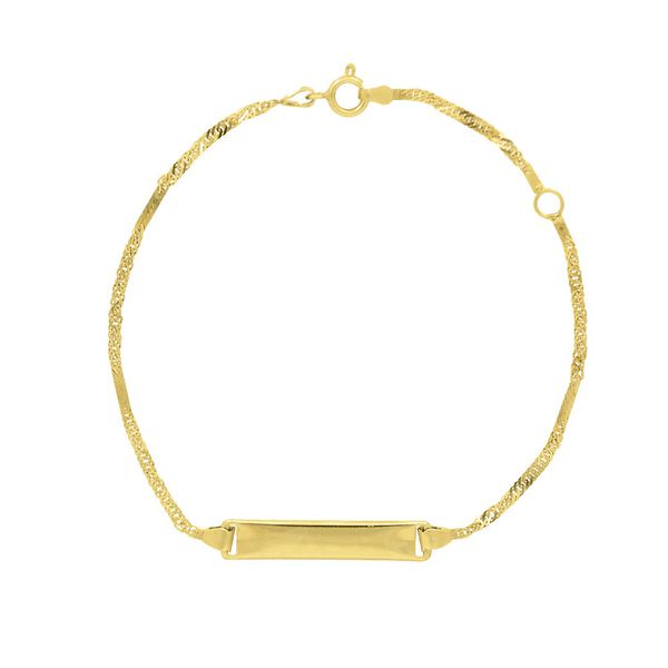 Pulseira Infantil De Ouro 18k Singapura De Placa Com Chapinha De 16cm