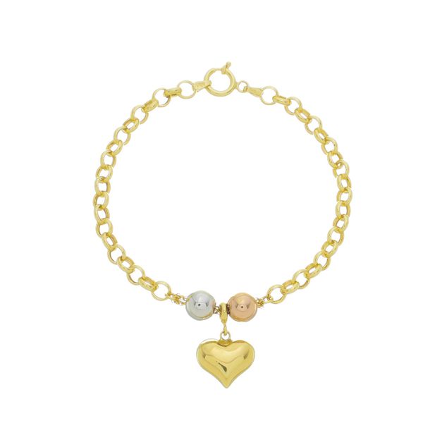 Pulseira De Ouro 18k Elo Português com Coração com 18cm 