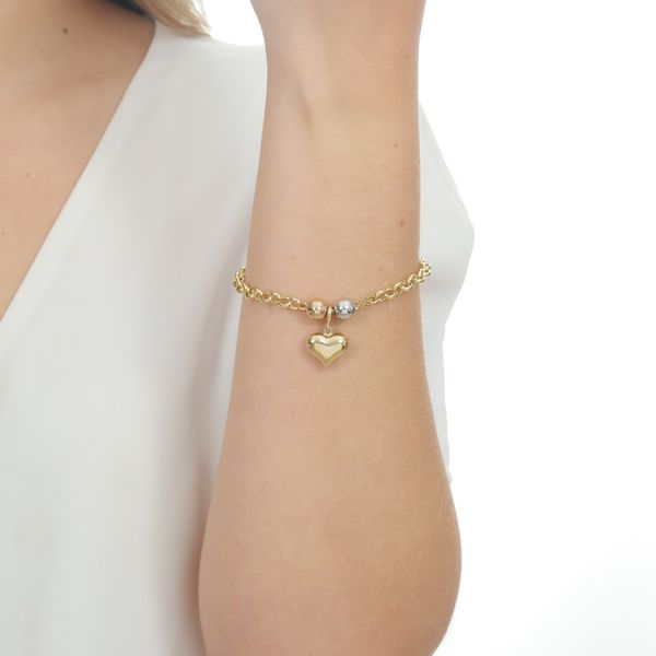 Pulseira De Ouro 18k Elo Português com Coração com 18cm 
