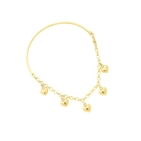 Pulseira De Ouro 18k Meia Algema Com Berloques de Corações