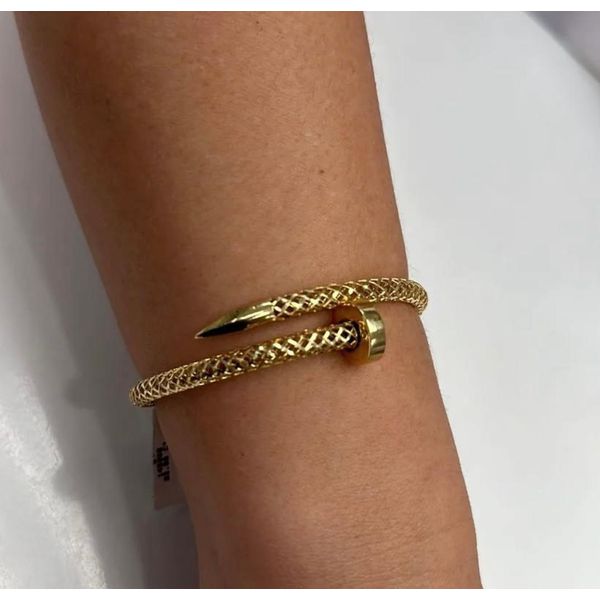 Pulseira De Ouro 18k Prego Detalhada