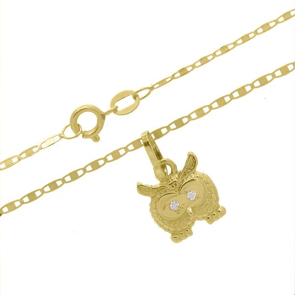 Tornozeleira De Ouro 18k Piastrine De 26cm Com Coruja
