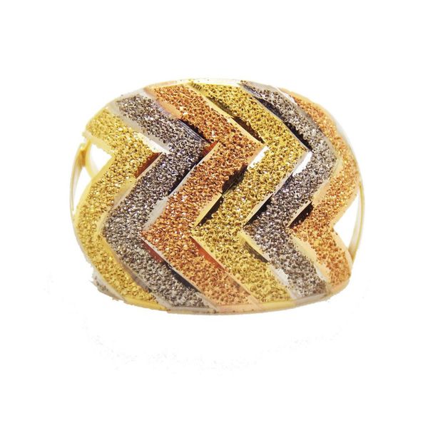 Anel De Ouro 18k Zig Zag Tricolor