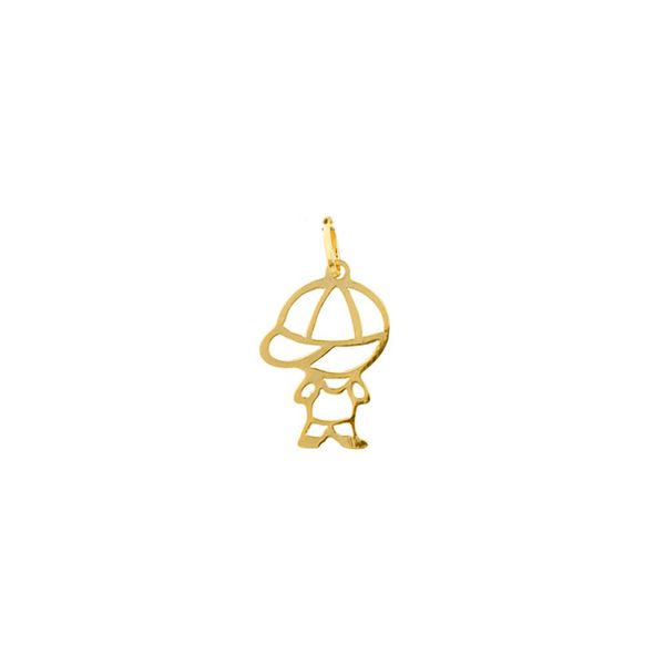 Pingente De Ouro 18k Menino Com Boné De 25mm