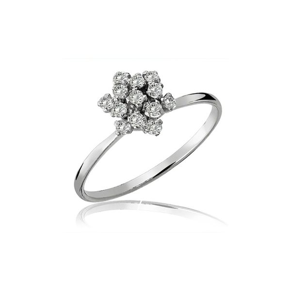 Anel De Ouro Branco 18k Chuveiro Estrela Com Diamantes