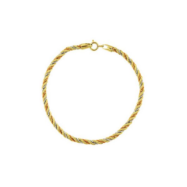 Pulseira De Ouro 18k Corda Tricolor De 4,5mm Com 19cm