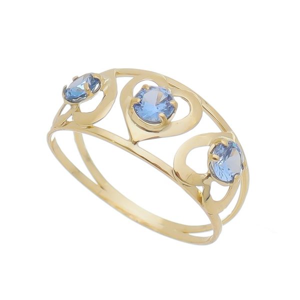 Anel Infantil De Ouro 18k Zircônias Azul Clara