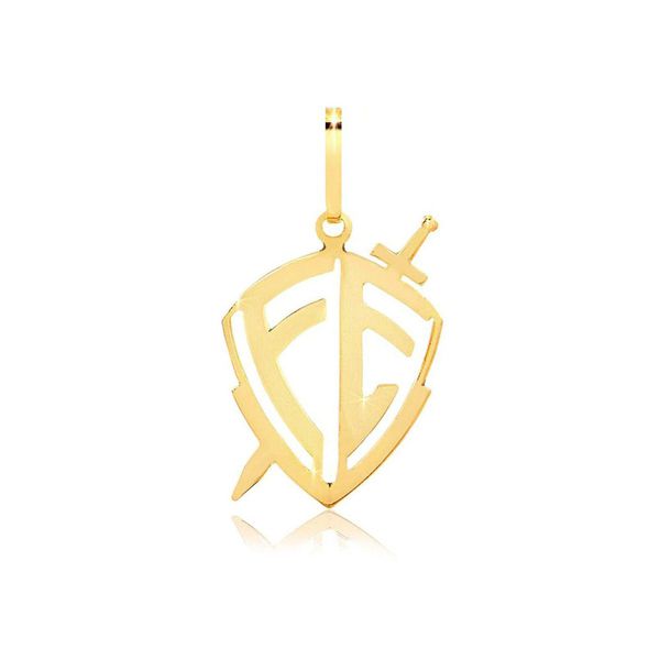 Pingente De Ouro 18k Escudo De Fé Médio