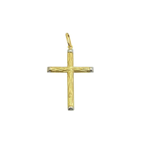 Pingente De Ouro 18k Cruz Estilo Madeira 45mm
