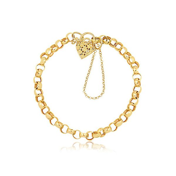 Pulseira De Ouro 18k Elo Português Com Fecho De Coração De 5mm Com 18cm