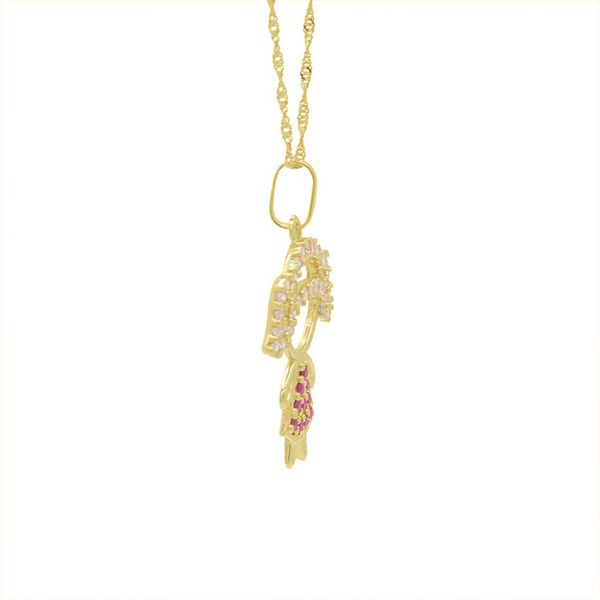 Pingente De Ouro 18k Menina Vestido Zircônias Rosa