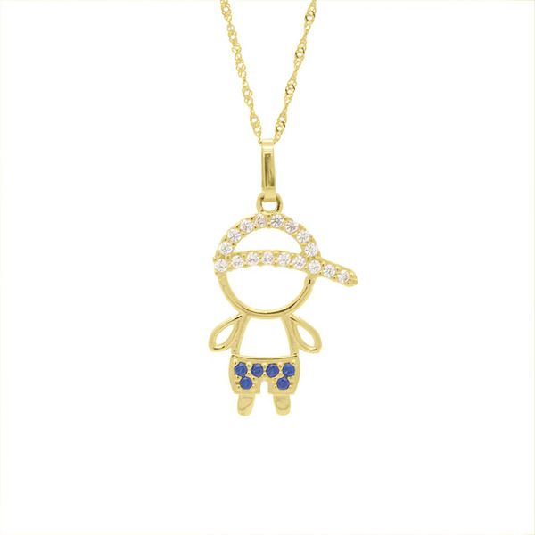 Pingente De Ouro 18k Menino Short Zircônias Azul