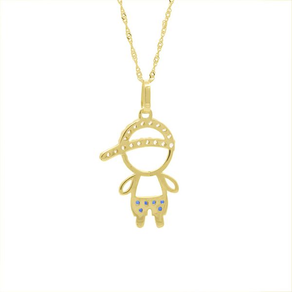 Pingente De Ouro 18k Menino Short Zircônias Azul