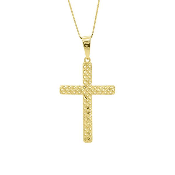 Pingente De Ouro 18k Cruz Diamantada M