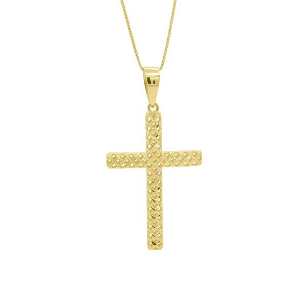 Pingente De Ouro 18k Cruz Diamantada M