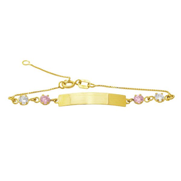 Pulseira Infantil De Ouro 18k Veneziana De 12,5cm Com Zircônia
