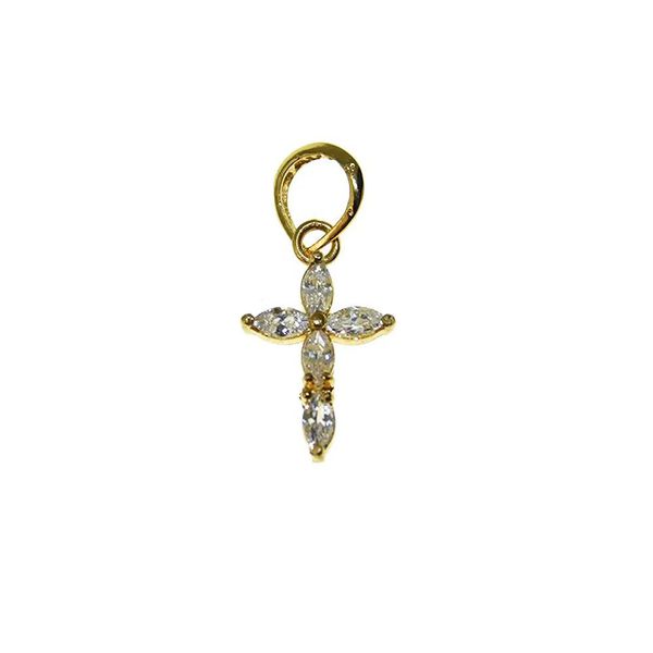 Pingente De Ouro 18k Cruz Com Zircônias Navete