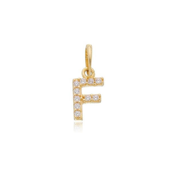 Pingente de Ouro 18k Letra F Com Zircônias