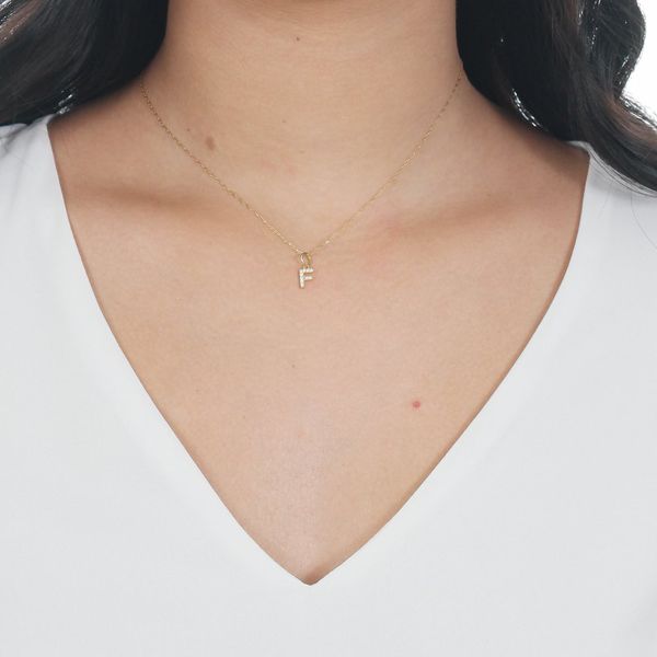 Pingente de Ouro 18k Letra F Com Zircônias