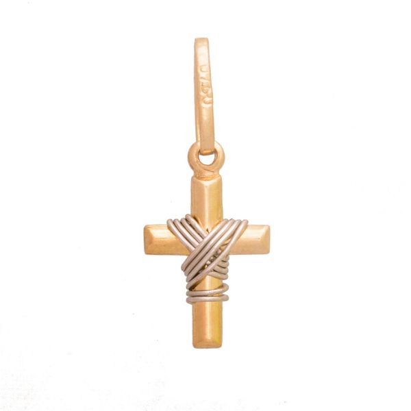 Pingente De Ouro 18k Cruz Com Fio Branco De 12mm