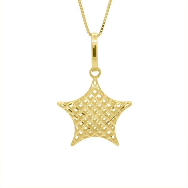 Pingente De Ouro 18k Estrela Diamantada M