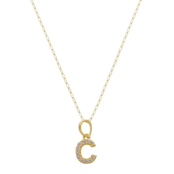Pingente de Ouro 18k Letra C Com Zircônias 