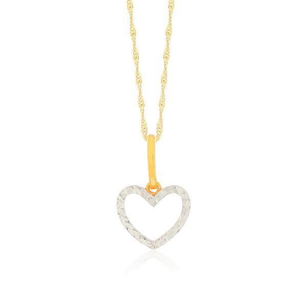 Pingente De Ouro 18k Coração Dois Ouros Amarelo/Branco M