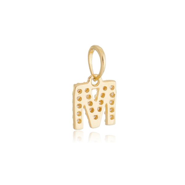 Pingente de Ouro 18k Letra M Com Zircônias