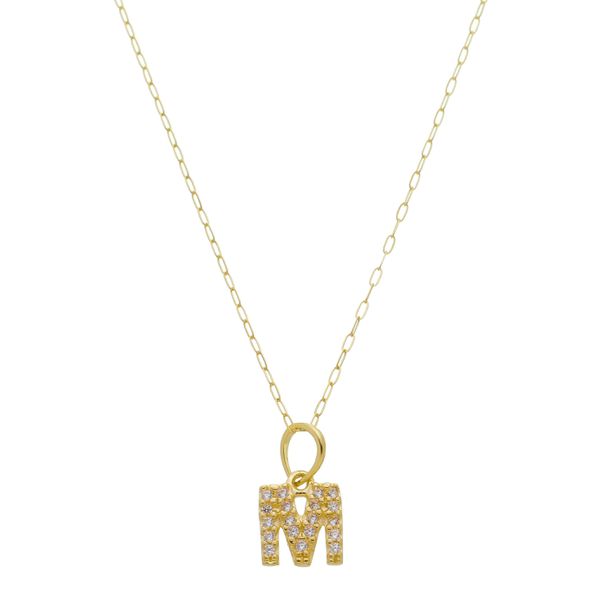 Pingente de Ouro 18k Letra M Com Zircônias