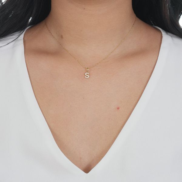 Pingente de Ouro 18k Letra S Com Zircônias