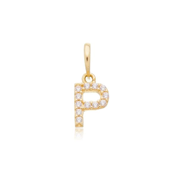 Pingente de Ouro 18k Letra P Com Zircônias