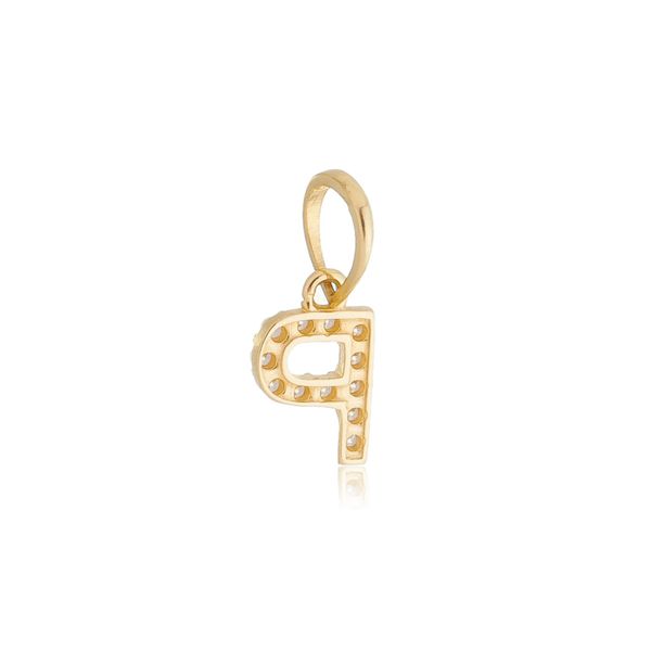 Pingente de Ouro 18k Letra P Com Zircônias