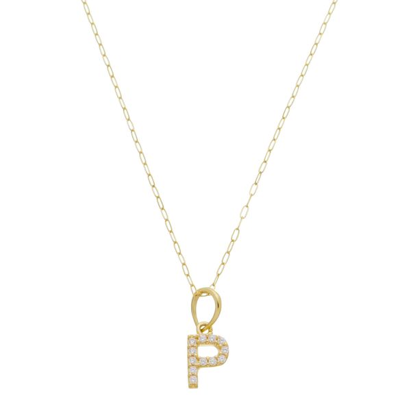 Pingente de Ouro 18k Letra P Com Zircônias