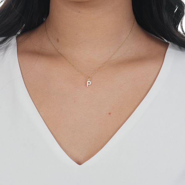 Pingente de Ouro 18k Letra P Com Zircônias