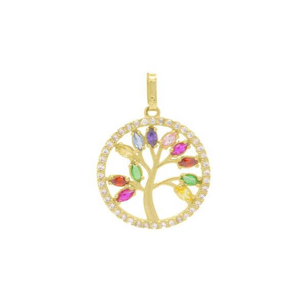 Pingente De Ouro 18k Arvore da Vida com Zircônia Coloridas